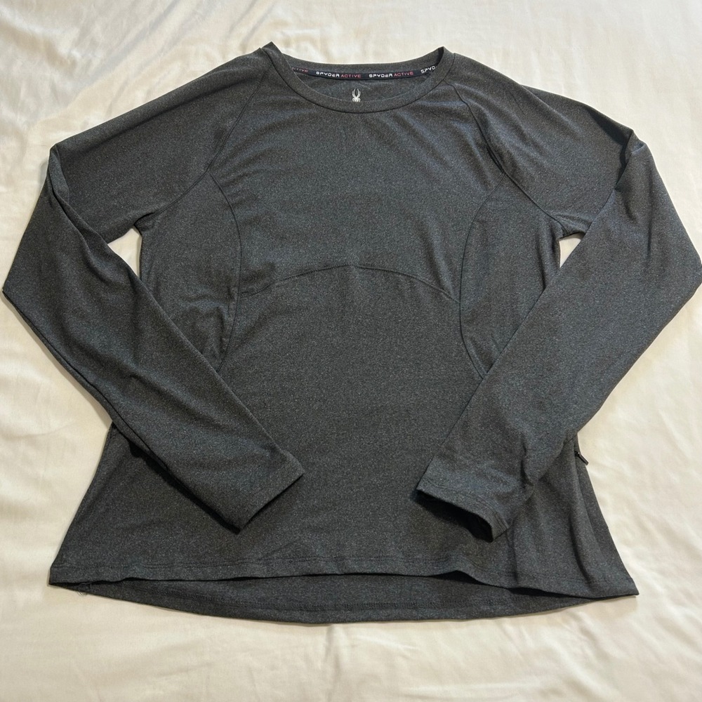 Spyder Active Womens Large Gray‎ Long Sleeve Performance Top Thumbholes SP1001